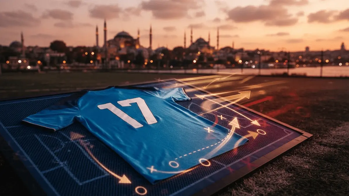 Kevin De Bruyne Napoli jersey with Istanbul skyline representing Galatasaray transfer interest