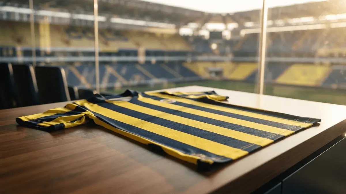 Fenerbahçe jersey displayed in modern football facility with stadium background