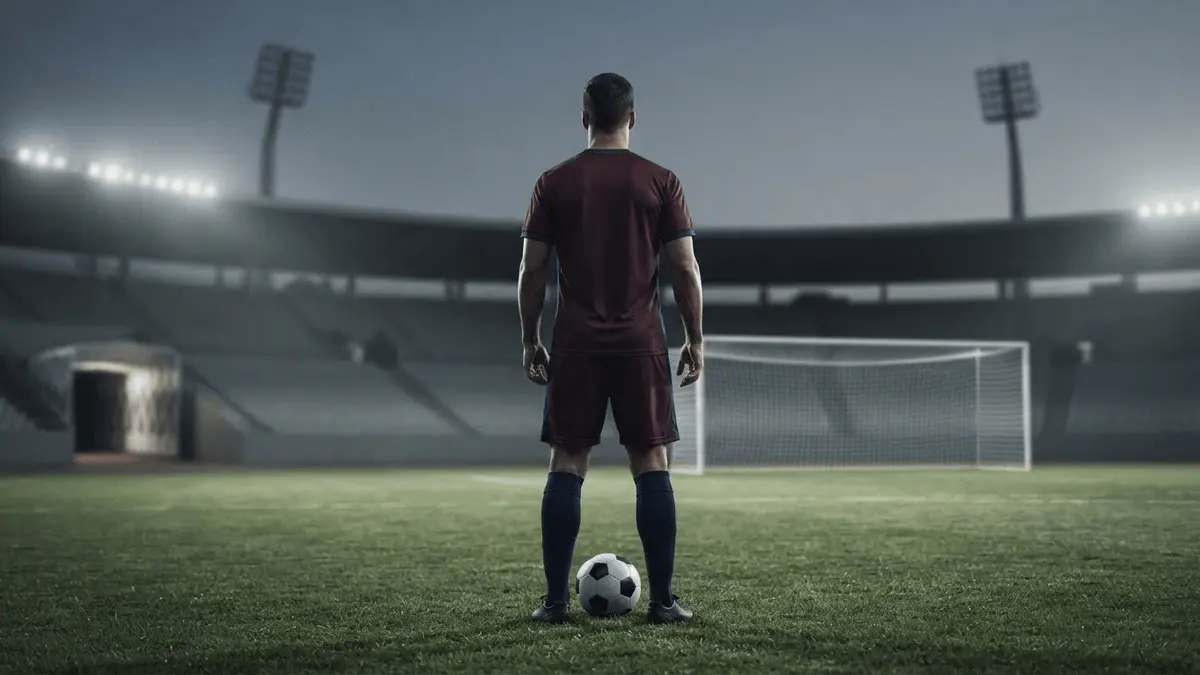 Darwin Nunez transferini simgeleyen, floodlit stadyumda Trabzonspor renklerinde forvet silüeti