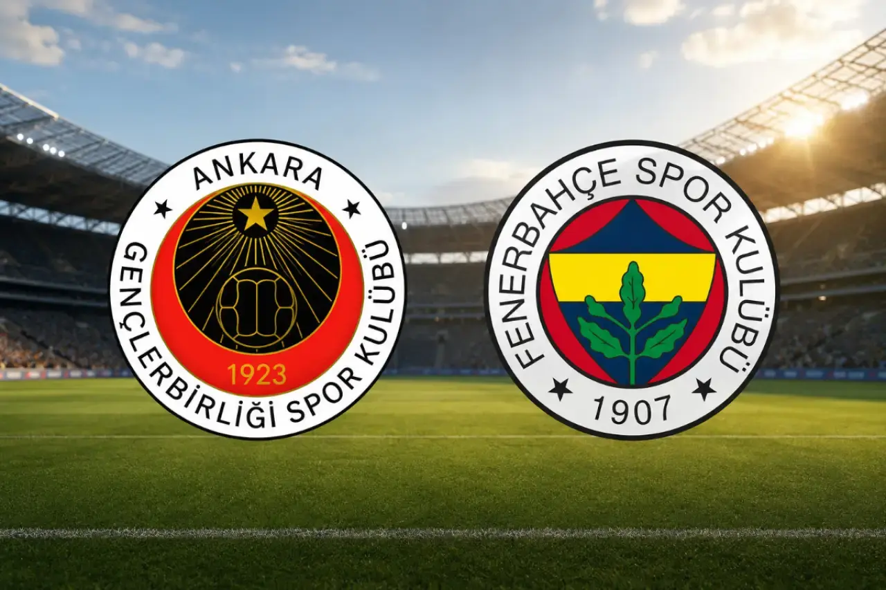 Gençlerbirliği and Fenerbahçe club logos displayed side-by-side on a football pitch background.